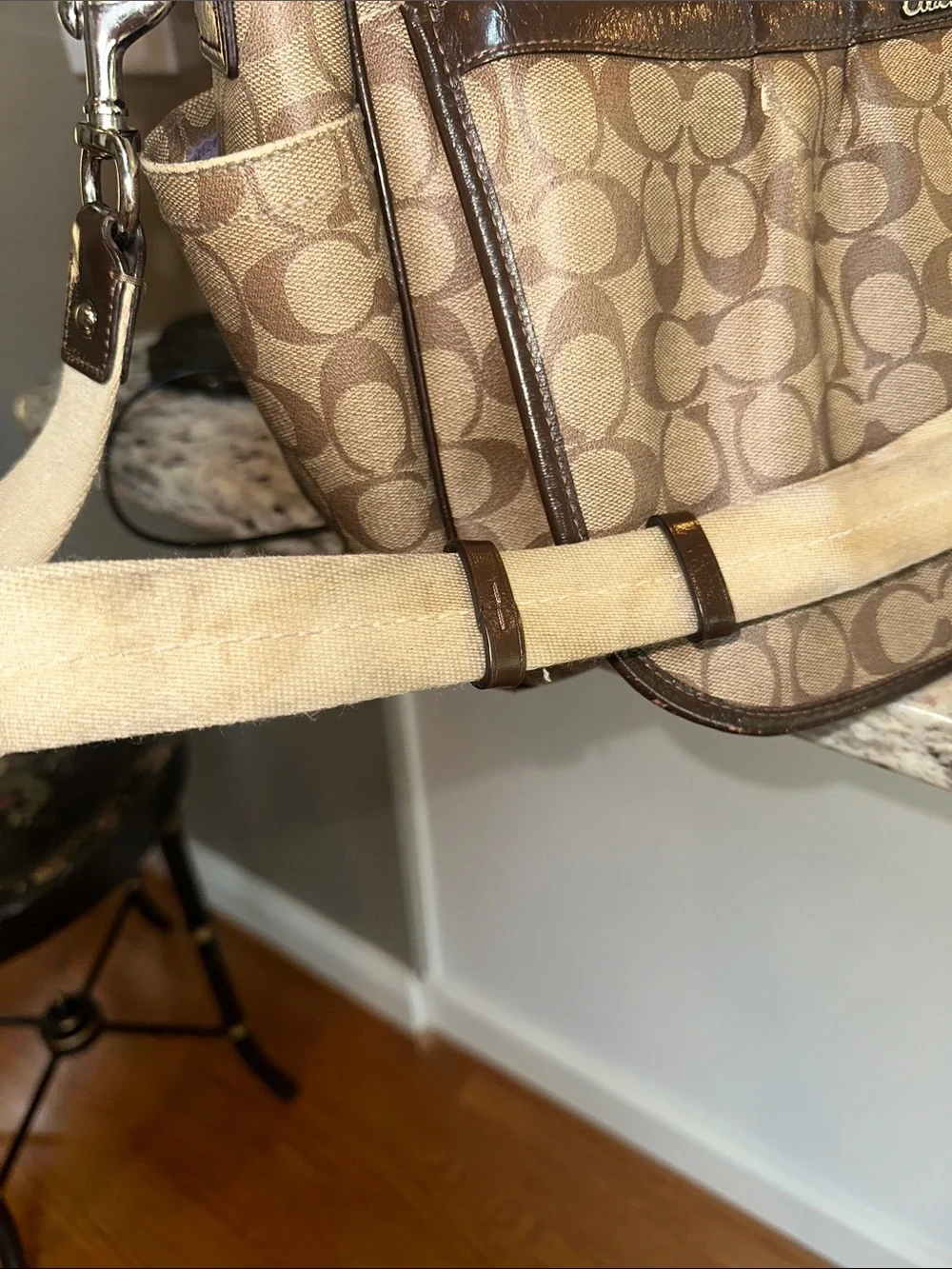 Coach Beige & Brown Signature Messenger Crossbody Baby Bag